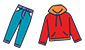 Icons of pants and a sweatshirt
